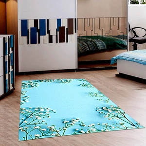 Kaymaz Dot Taban Yıkanabilir  Dijital Baskı Tomurcuk Desenli Salon Halısı 100 x 600
