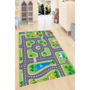 Kaymaz Dot Taban Yıkanabilir  Dijital Baskı Eğlenceli Parkur Desenli Çocuk Halısı 160 x 233