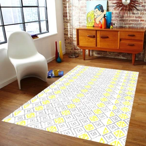 Kaymaz Dot Taban Yıkanabilir  Dijital Baskı Üçgen Desenli Salon Halısı 80 x 200