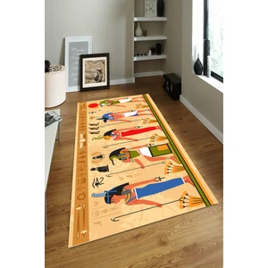 Kaymaz Dot Taban Yıkanabilir  Dijital Baskı Eski Mısır Sanatı Desenli Salon Halısı 100 x 600