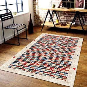 Kaymaz Dot Taban Yıkanabilir  Dijital Baskı Renkli Papyon Desenli Salon Halısı 80 x 200