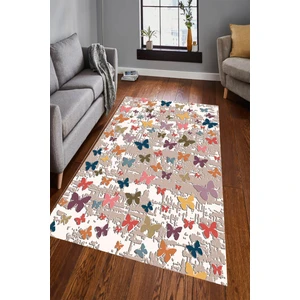 Kaymaz Dot Taban Yıkanabilir  Dijital Baskı Renkli Küme Kelebekler Desenli Salon Halısı 170 X 200