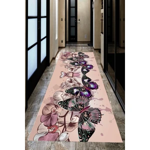 Kaymaz Dot Taban Yıkanabilir Dijital  Baskı Renkli Kelebek Dünyası Desenli Salon Halısı 80 x 100