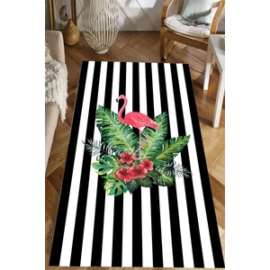 Kaymaz Dot Taban Yıkanabilir Dijital  Baskı Düz Çizgili Flamingo Desenli Salon Halısı 100 x 600