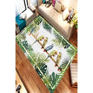 Kaymaz Dot Taban Yıkanabilir Dijital  Baskı Renkli Papagan Desenli Salon Halısı 80 x 100