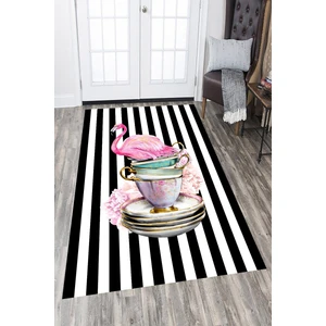 Kaymaz Dot Taban Yıkanabilir  Dijital Baskı Filamingo Fincan Desenli Salon Halısı 60 X 160