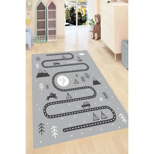 Kaymaz Dot Taban Yıkanabilir  Dijital Baskı Dağ Yolu Desenli Çocuk Halısı 80 x 100