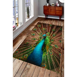 Kaymaz Dot Taban Yıkanabilir  Dijital Baskı Tavus Kuşu Desenli Salon Halısı 180 x 280