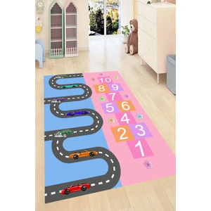 Kaymaz Dot Taban Yıkanabilir  Dijital Baskı Yol Ve Sek Sek Tasarımlı Çocuk Halısı 155 X 220