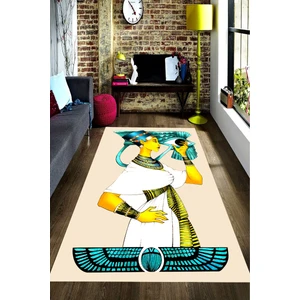 Kaymaz Dot Taban Yıkanabilir Dijital  Baskı Mısırlı Kadın Tasarımlı Salon Halısı 80 x 250