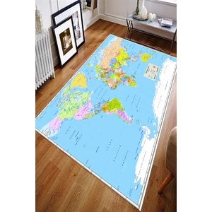 Kaymaz Dot Taban Yıkanabilir  Dijital Baskı Dünya Haritası Tasarımlı Salon Halısı 80 x 100