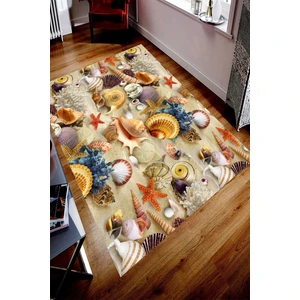 Kaymaz Dot Taban Yıkanabilir  Dijital Baskı Renkli Deniz Kabukları Tasarımlı Salon Halısı 80 x 120