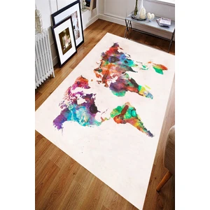 Kaymaz Dot Taban Yıkanabilir  Dijital Baskı Sulu Boya Efektli Dünya Haritası Salon Halısı 80 x 100