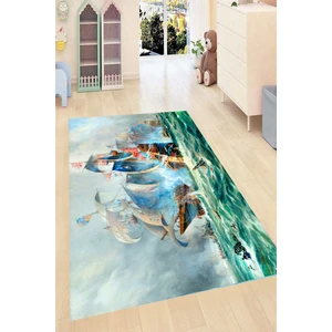Kaymaz Dot Taban Yıkanabilir  Dijital Baskı Sulu Boya Efektli Derin Okyanuslar Çocuk Halısı 180 x 280