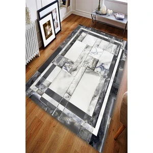 Kaymaz Dot Taban Yıkanabilir  Dijital Baskı Gri Tonları Mermer Desenli Çerçeve Salon Halısı 90 X 120