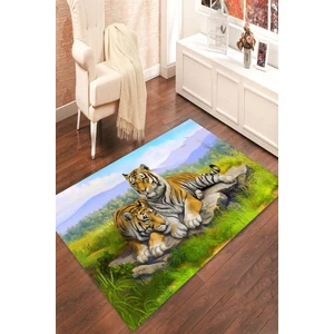 Kaymaz Dot Taban Yıkanabilir  Dijital Baskı Kaplan Aşkı İllustrasyon Salon Halısı 80 x 100
