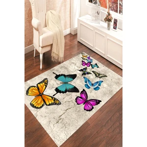 Kaymaz Dot Taban Yıkanabilir  Dijital Baskı Renkli Kelebeler Salon Halısı 80 x 250
