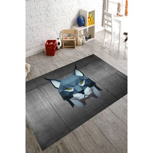 Kaymaz Dot Taban Yıkanabilir Dijital  Baskı Kurt Kafası Çizimi Ve Duvar Çocuk Halısı 80 x 100