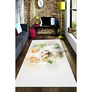 Kaymaz Dot Taban Yıkanabilir  Dijital Baskı Suluboya Efektli Etkileyici Bakışlar Kedi Salon Halısı 100 X 125