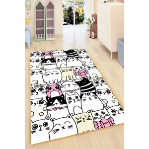 Kaymaz Dot Taban Yıkanabilir Dijital  Baskı Sevimli Kedi Çizimleri Çocuk Halısı 200 x 300