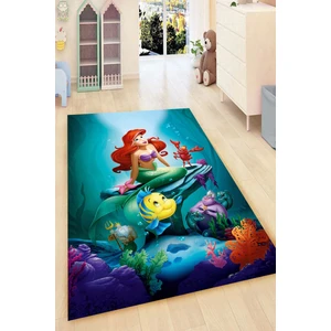 Kaymaz Dot Taban Yıkanabilir Dijital  Baskı Deniz Kızı Ve Deniz Arkadaşları Tuzlu Su Çocuk Halısı 80 x 100