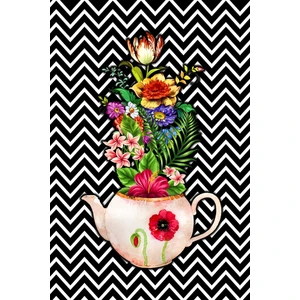 Kaymaz Dot Taban Yıkanabilir Dijital  Baskı Sihirli Çiçekler Demliği Salon Halısı 80 x 200