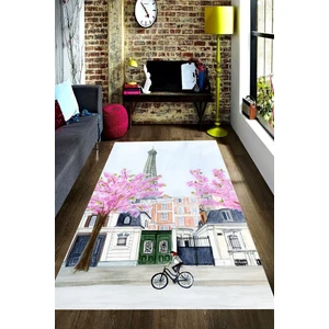 Kaymaz Dot Taban Yıkanabilir  Dijital Baskı Bisiklet Süren Kız Ve Paris Salon Halısı 200 x 300