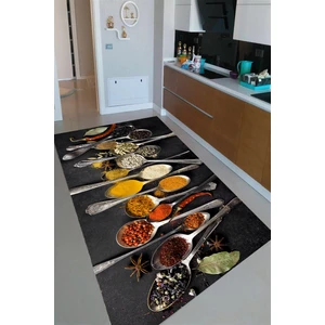 Kaymaz Dot Taban Yıkanabilir  Dijital Baskı Kaşıkta Baharatlar Mutfak Halısı 80 x 100
