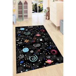 Kaymaz Dot Taban Yıkanabilir Dijital  Baskı Renkli Gezegenler Çocuk Halısı 80 x 100