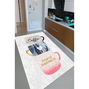Kaymaz Dot Taban Yıkanabilir  Dijital Baskı Fincan Tasarımlı Mutfak Halısı 100 x 600