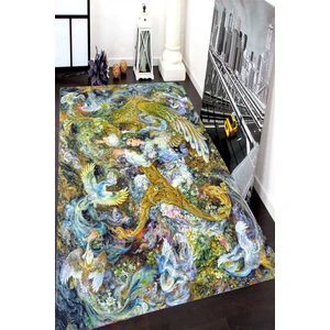 Kaymaz Dot Taban Yıkanabilir  Dijital Baskı Arp Çalan Müzik Perisi Desenli Salon Halısı 200 x 300