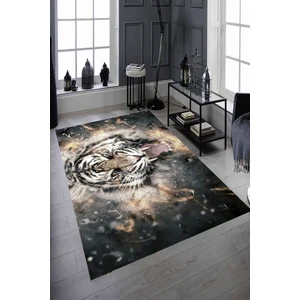 Kaymaz Dot Taban Yıkanabilir Dijital  Baskı Vahşi Kaplan Tasarımlı Salon Halısı 100 x 600