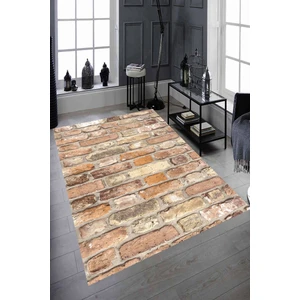 Kaymaz Dot Taban Yıkanabilir  Dijital Baskı Kiremit Taş Desenli Salon Halısı 80 x 100