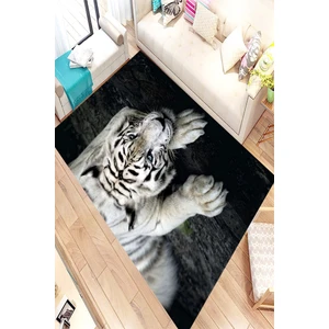 Kaymaz Dot Taban Yıkanabilir  Dijital Baskı Gri Kaplan Tasarımlı Salon Halısı 80 x 200