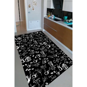 Kaymaz Dot Taban Yıkanabilir  Dijital Baskı Siyah Zemin Kahve Desenli Mutfak Halısı 80 x 250