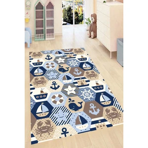 Kaymaz Dot Taban Yıkanabilir  Dijital Baskı Denizci Temalı Çocuk Halısı 80 x 100