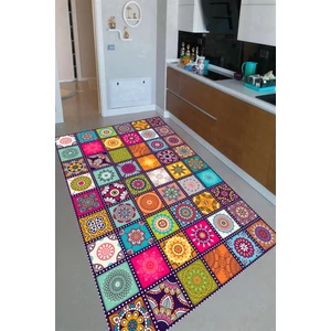 Kaymaz Dot Taban Yıkanabilir  Dijital Baskı Simetrik Kare Desenli Mutfak Halısı 80 x 100