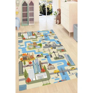 Kaymaz Dot Taban Yıkanabilir Dijital  Baskı Eğlenceli Kanal Desenli Çocuk Halısı 130 X 170