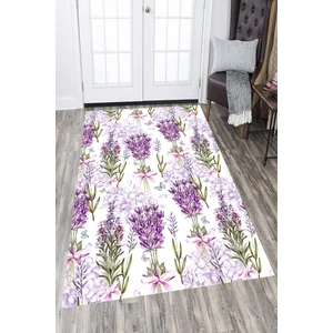 Kaymaz Dot Taban Yıkanabilir  Dijital Baskı Lavanta Bahçesi Desenli Salon Halısı 80 x 100