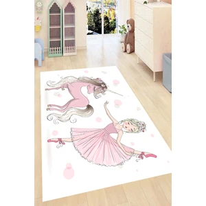 Kaymaz Dot Taban Yıkanabilir  Dijital Baskı Balerin ve Tek Boynuzlu At Desenli Çocuk Halısı 180 x 280