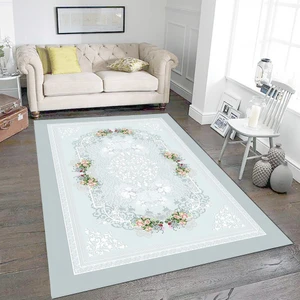 Kaymaz Dot Taban Yıkanabilir  Dijital Baskı Renkli Asma Çiçek Desenli Salon Halısı 80 x 100