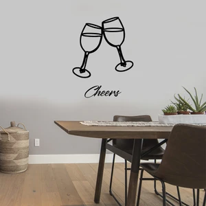 - El Yazısı Ile Yazılmış Cheers Yazısı ve Bardaklar  Sticker 60X44CM - Siyah