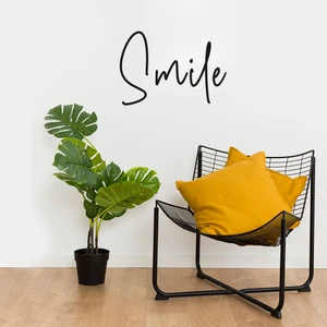 - El Yazısı ile Yazılmış Smile Duvar Yazısı Sticker 60X41CM - Siyah