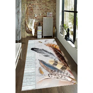 Kaymaz Dot Taban Yıkanabilir  Dijital Baskı Renkli Kuş Tüyleri Desenli Salon Halısı 80 x 100