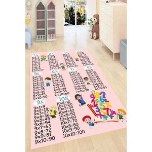 Pembe Zemin Eğitici Çarpım Tablosu Desenli Dijital Baskılı Halı 80 x 100 cm