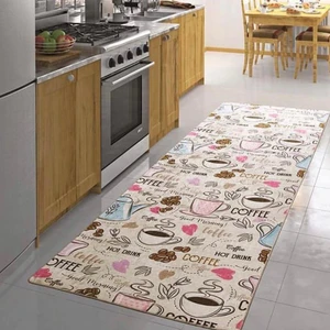Kaymaz Dot Taban Yıkanabilir  Dijital Baskı Fincan Desenli Mutfak Halısı 50 X 360