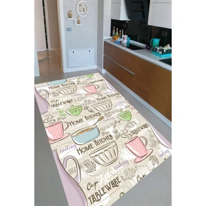 Kaymaz Dot Taban Yıkanabilir Dijital  Baskı Pastel Renkler Mutfak Çizimi Desenli Mutfak Halısı 80 x 100