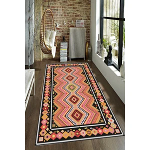 Kaymaz Dot Taban Yıkanabilir Dijital  Baskı Otantik Osmanlı Kilim Desenli Salon Halısı 80 x 250