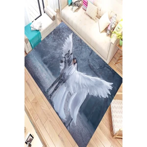Kaymaz Dot Taban Yıkanabilir  Dijital Baskı Beyaz Kanatlı At Desenli Salon Halısı 80 x 100