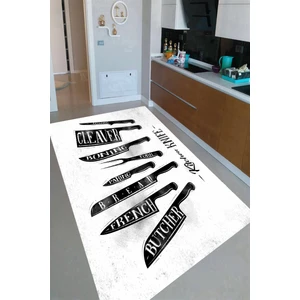 Kaymaz Dot Taban Yıkanabilir  Dijital Baskı Şef Bıçakları Desenli Mutfak Halısı 80 x 250
